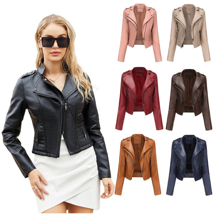 Damen stylische Bikerjacke mit asymmetrischem Reißverschluss und Detailnähten Drune