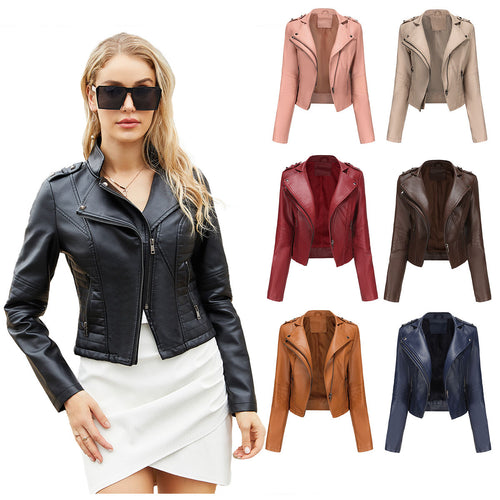 Damen stylische Bikerjacke mit asymmetrischem Reißverschluss und Detailnähten Drune