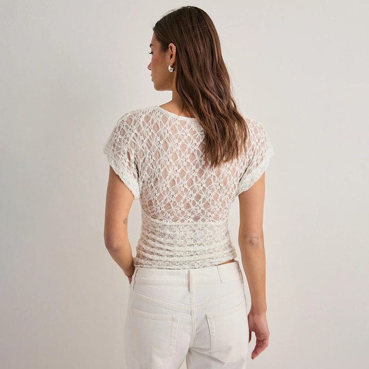Damen Elegantes Spitzenoberteil mit V-Ausschnitt und weitem Schnitt Drune