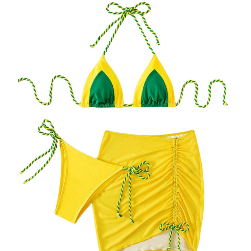 Damen Bikini-Set mit modernem Knoten-Design und figurbetontem Rock Drune