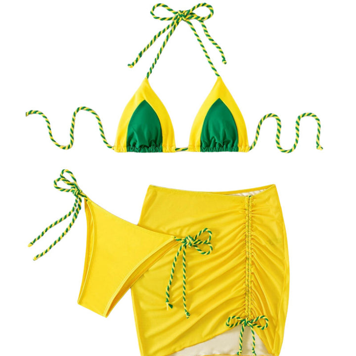 Damen Bikini-Set mit modernem Knoten-Design und figurbetontem Rock Drune