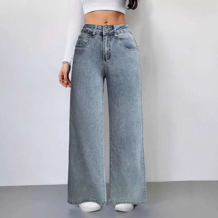 Damen Weit geschnittene Jeans im Vintage-Stil mit hohem Bund und lässigem Look Drune
