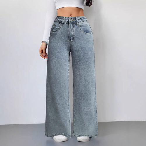 Damen Weit geschnittene Jeans im Vintage-Stil mit hohem Bund und lässigem Look Drune