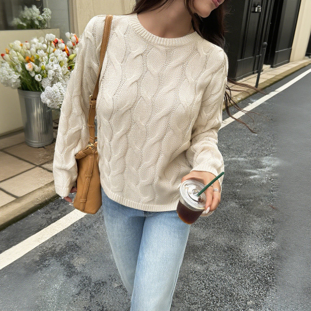 Damen Grobstrickpullover mit Wellenmuster Drune