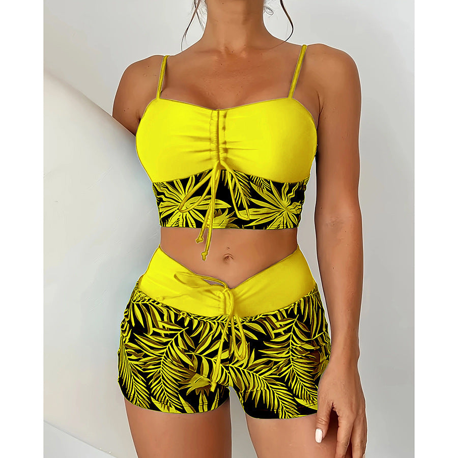 Damen Crop-Top Bikini mit floralem Design und bequemen Shorts Drune