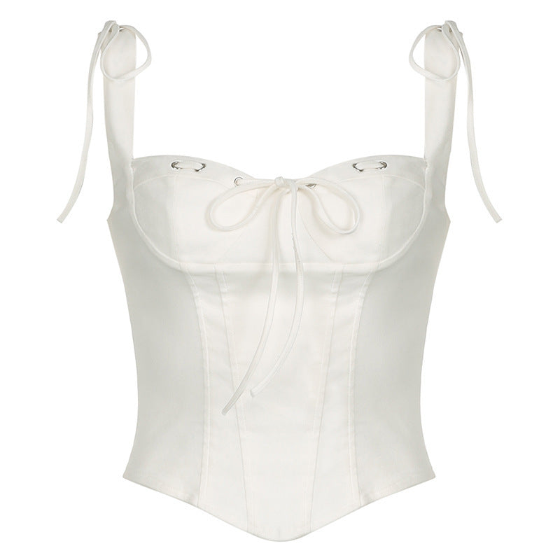 Damen Corsage-Top mit dekorativen Schnürdetails und zarten Rüschenelementen Drune