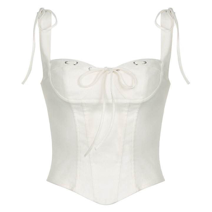 Damen Corsage-Top mit dekorativen Schnürdetails und zarten Rüschenelementen Drune
