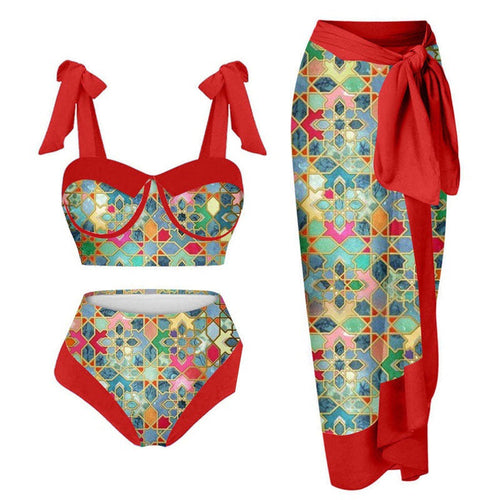 Damen Bikini-Set mit floralem Design und elegantem Überrock Drune