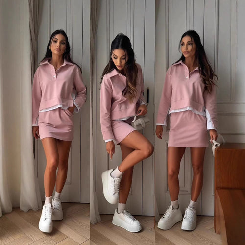 Damen sportlicher Loungewear-Anzug mit kombiniertem Sweatshirt und Rock Drune