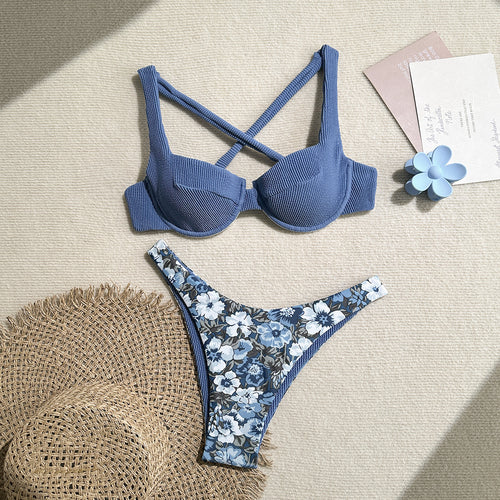 Damen Balconette-Bikini mit floralem Design und raffiniertem Träger Drune