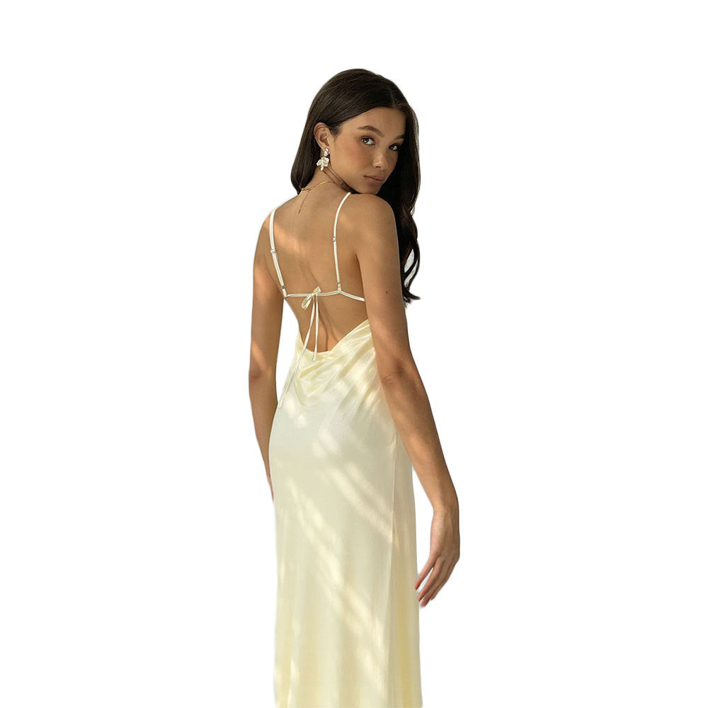 Damen Langarmkleid mit elegantem V-Ausschnitt und raffiniertem Schnürdetail Drune
