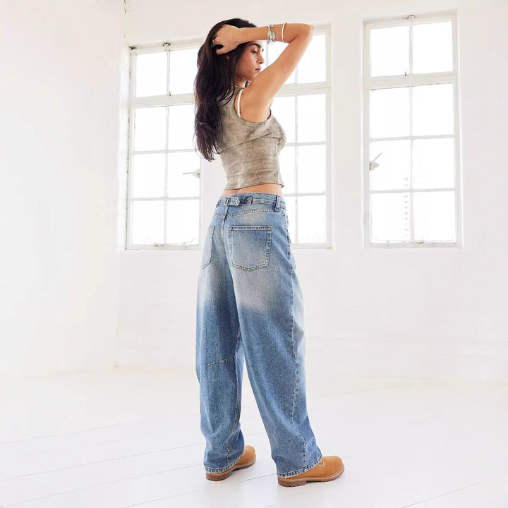 Damen weit geschnittene Jeans im lässigen Stil mit modischen Details Drune