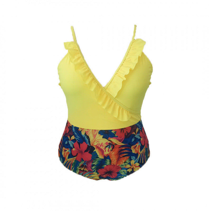 Damen Einteiliger Badeanzug mit floralem Wickeldetail und Rüschen Drune