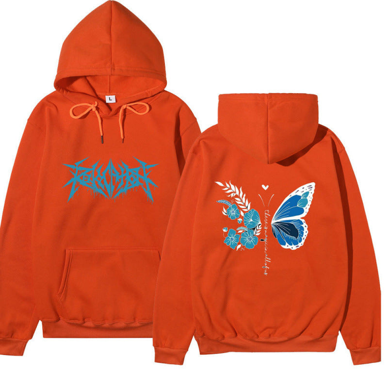 Damen Kapuzenpullover mit einzigartigem Schmetterlings- und Blumenmotiv Drune