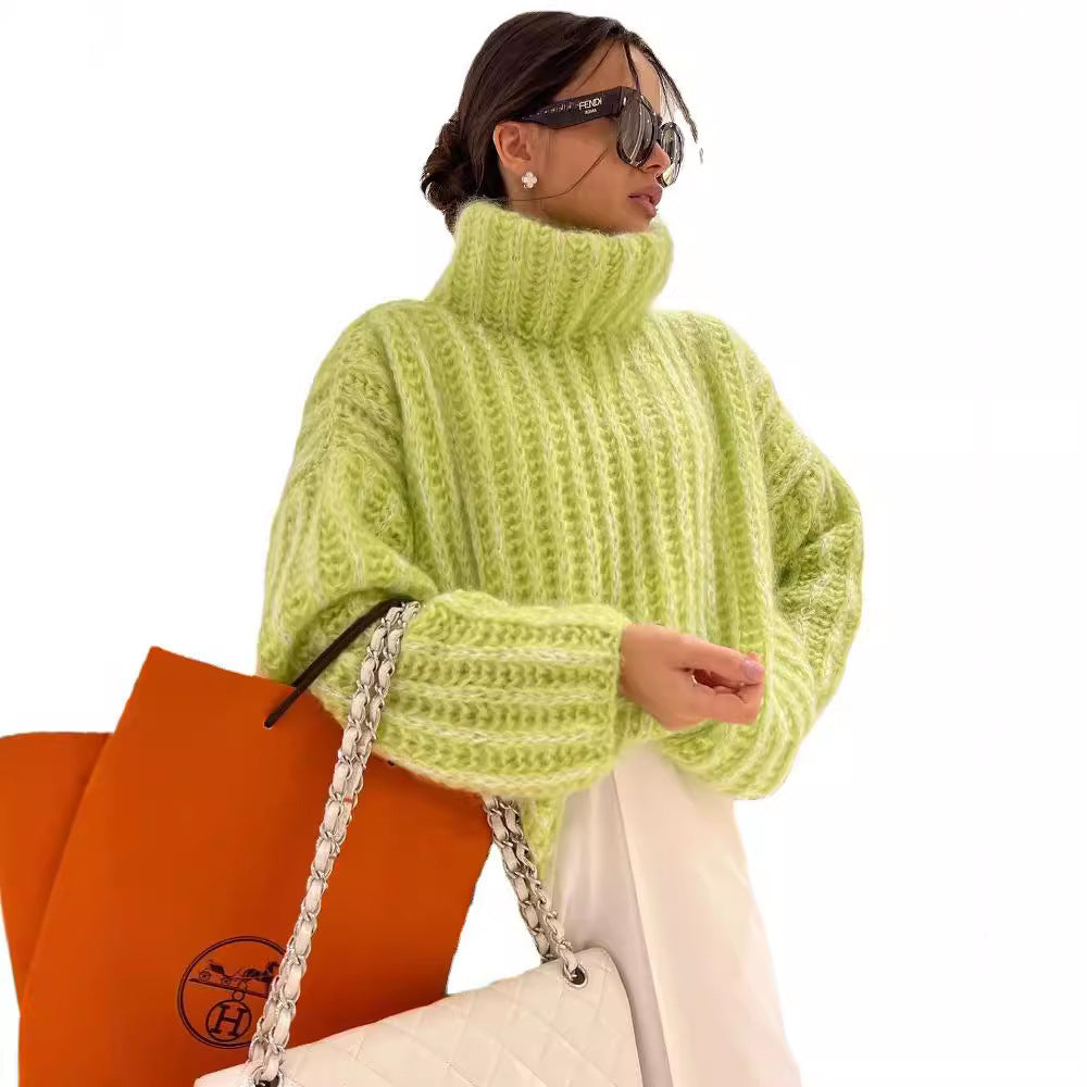 Damen Grober Strickpullover mit hohem Kragen Drune