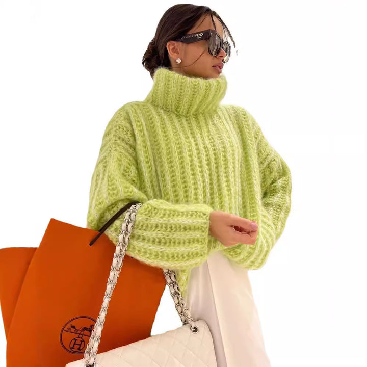 Damen Grober Strickpullover mit hohem Kragen Drune