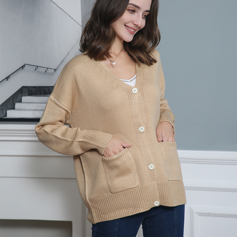 Damen Grobstrick Cardigan mit praktischen Eingrifftaschen und V-Ausschnitt Drune