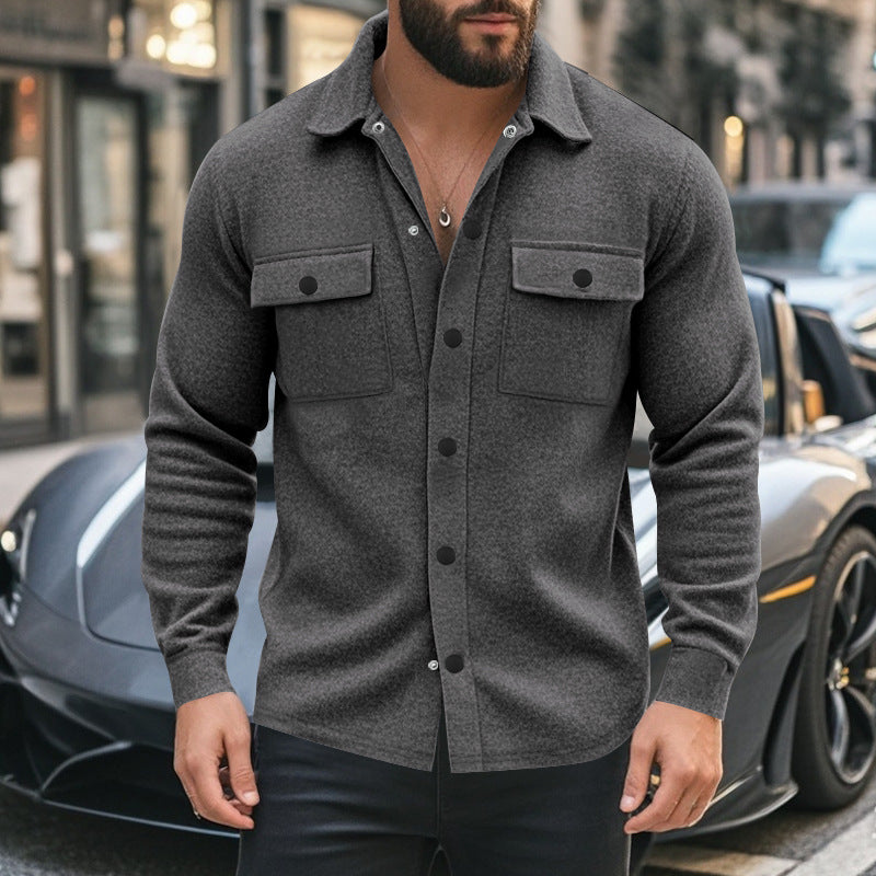 Herren nan robuste Wollfleece-Überhemdjacke mit aufgesetzten Brusttaschen und Druckknopfleiste Drune