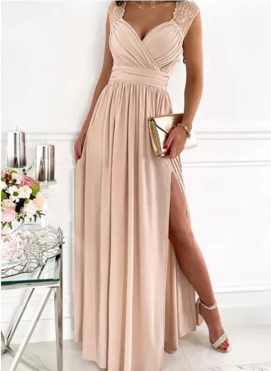 Damen Abendkleid mit elegantem V-Ausschnitt und Rüschendetails Drune