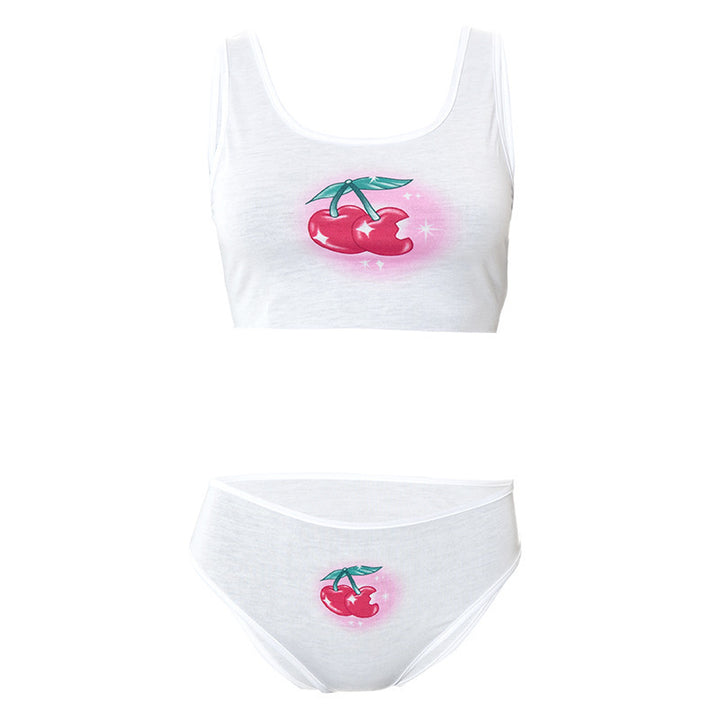 Damen Crop-Top und Unterhosen-Set mit fröhlichem Kirschmotiv Drune