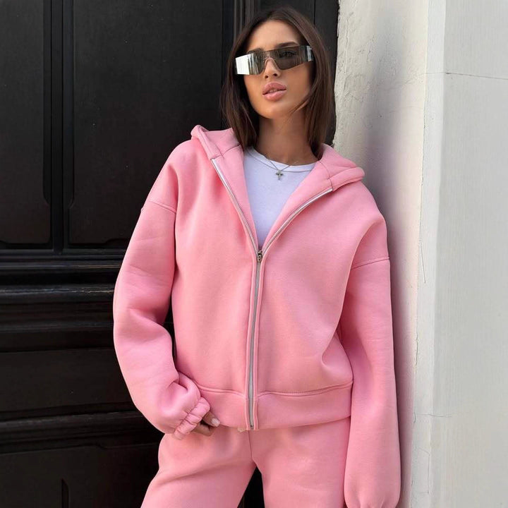 Damen Sportliches Oversized-Jogginganzug mit Kapuze und elastischem Bund Drune