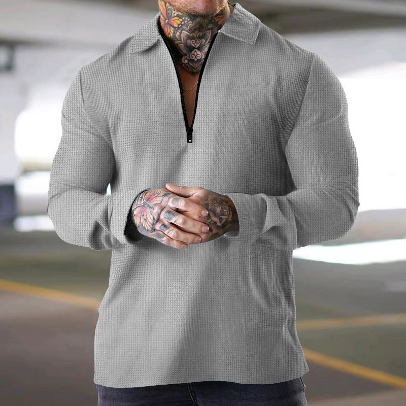Herren nan schmales Halbzip-Polo mit Waffelstruktur offener Kentkragen und cleanem Minimal-Design Drune