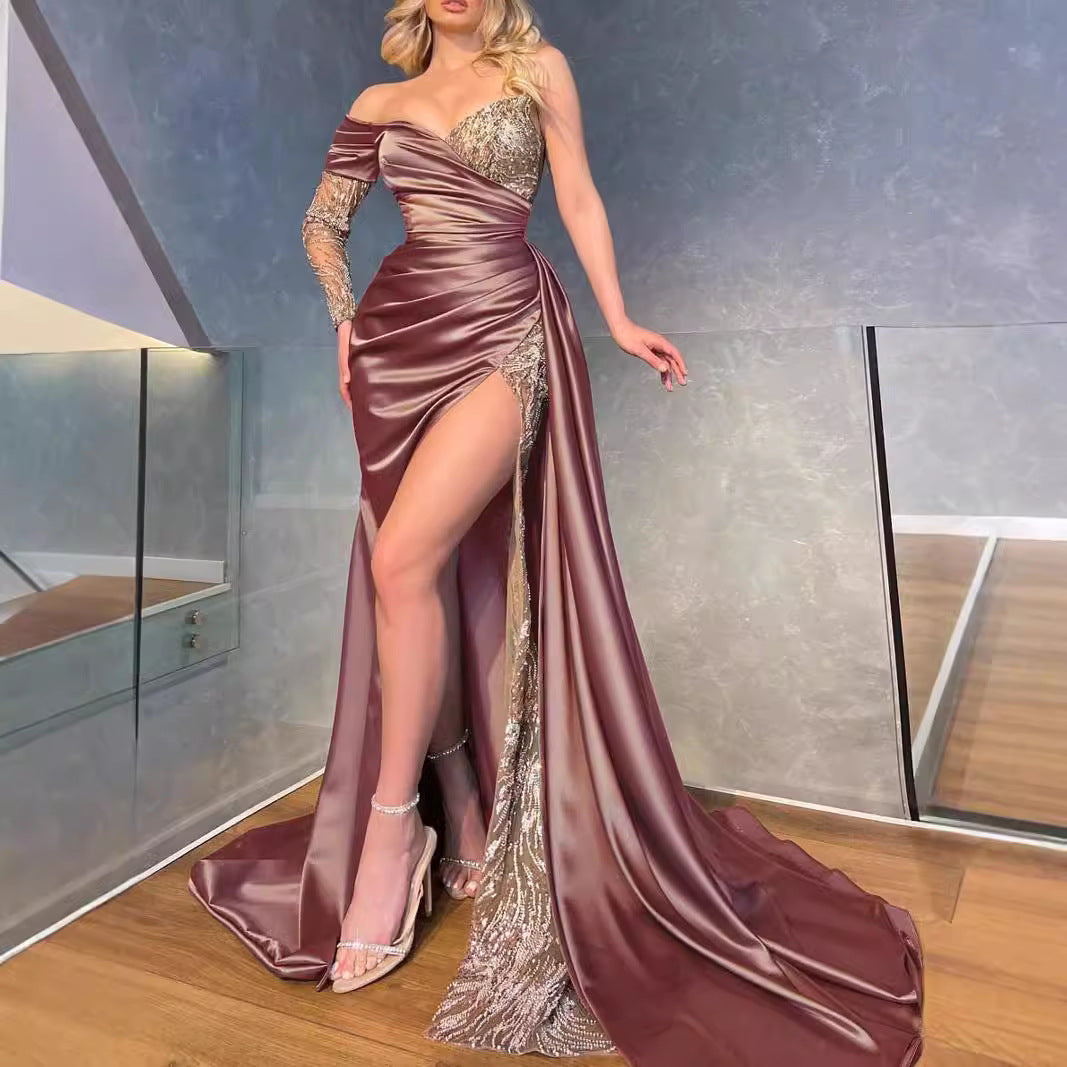 Damen Glamouröses Abendkleid mit asymmetrischem Schnitt und funkelndem Paillettenbesatz Drune