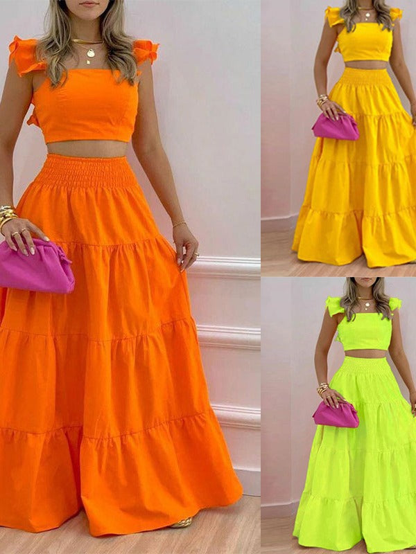 Damen Zweiteiliges Sommer-Outfit mit Volants Drune