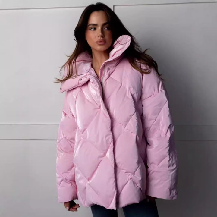 Damen Warm gefütterte Steppjacke mit modernem Kragen und verstellbarem Saum Drune