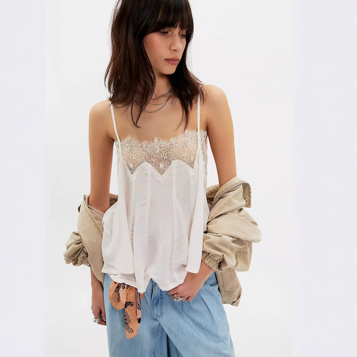 Damen Spitzencami-Top mit fließendem Schnitt und zarten Trägern Drune