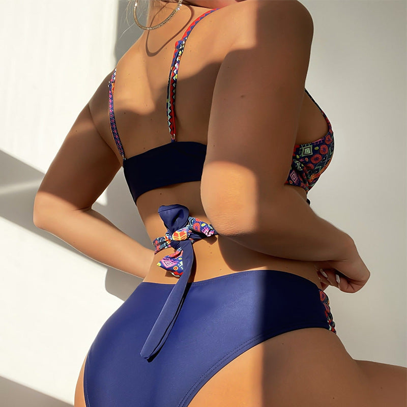 Damen Triangel-Bikini mit modischem geometrischen Muster und verstellbaren Trägern Drune