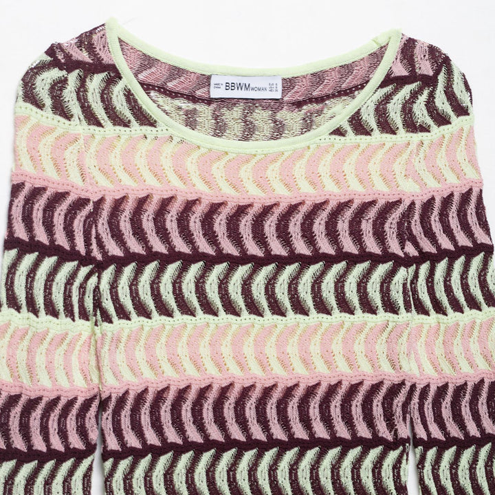 Damen Langarm Strickoberteil mit modischem Wellenmuster Drune