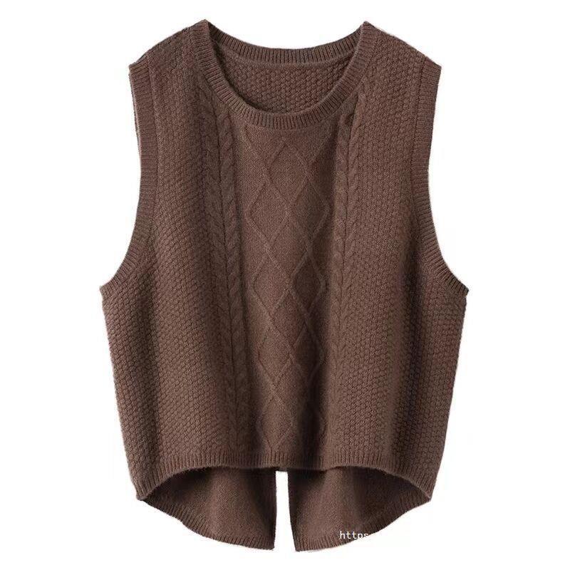 Damen Ärmellose Strickweste mit Zopfmuster und modernen Details Drune