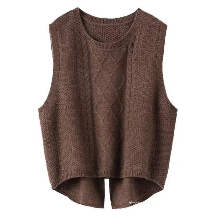 Damen Ärmellose Strickweste mit Zopfmuster und modernen Details Drune