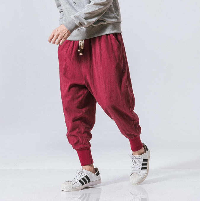Herren nan lässige Leinen-Joggerhose mit Tunnelzug, strukturierter Oberfläche und elastischen Bündchen Drune