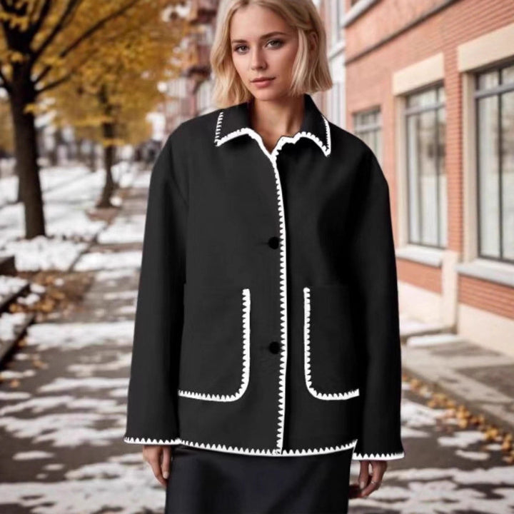Damen Wolljacke mit kontrastierenden Details und großzügigen Taschen Drune
