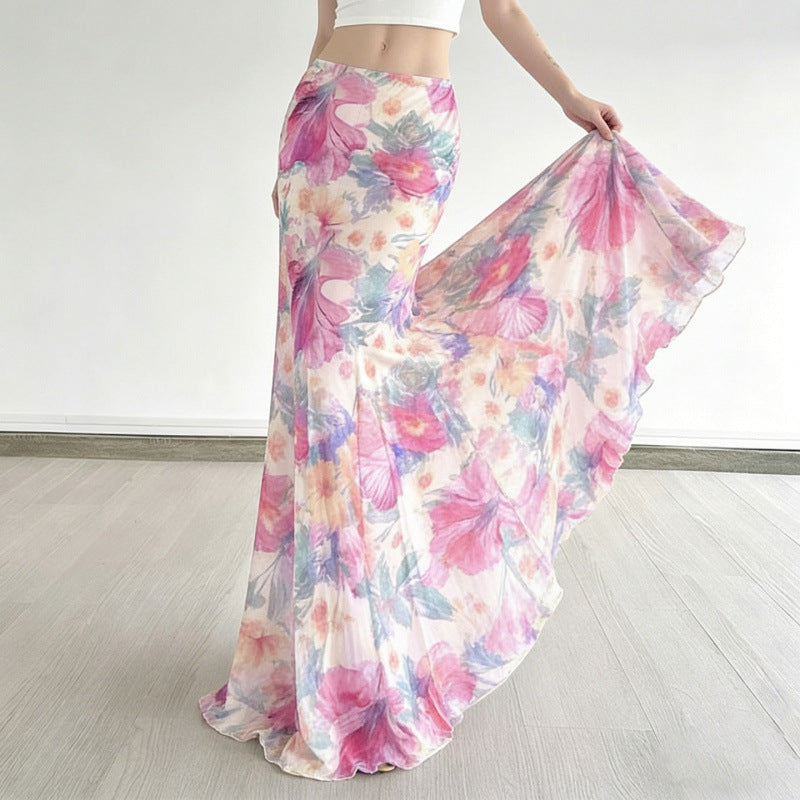 Damen Maxi-Rock mit floralen Mustern und fließendem Schnitt Drune
