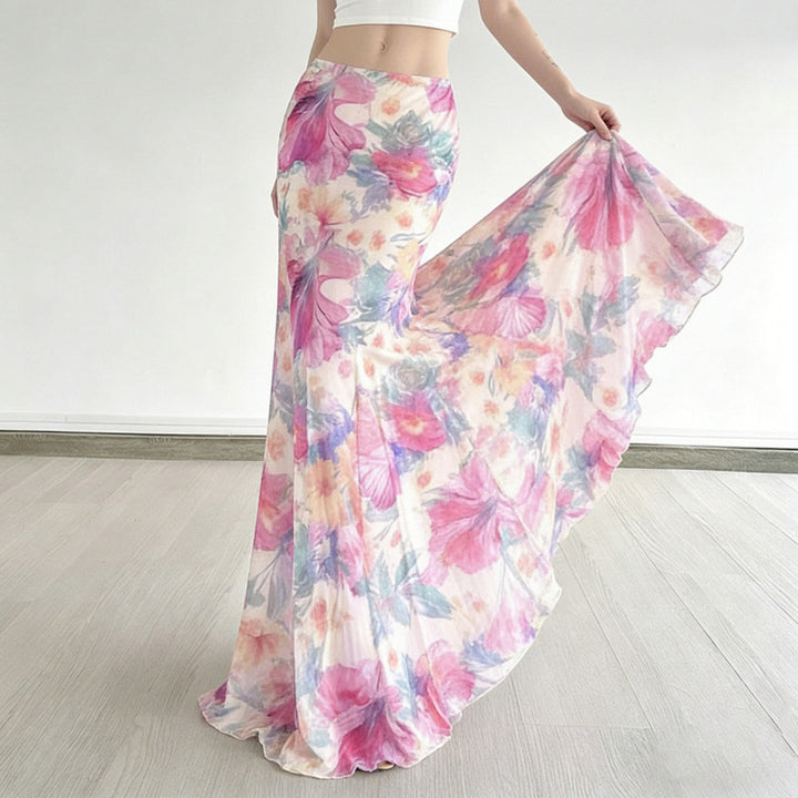 Damen Maxi-Rock mit floralen Mustern und fließendem Schnitt Drune