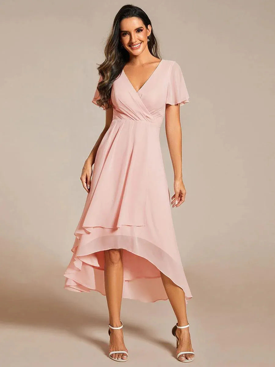 Damen elegantes Midikleid mit fließendem Stoff und asymmetrischen Ärmeln Drune