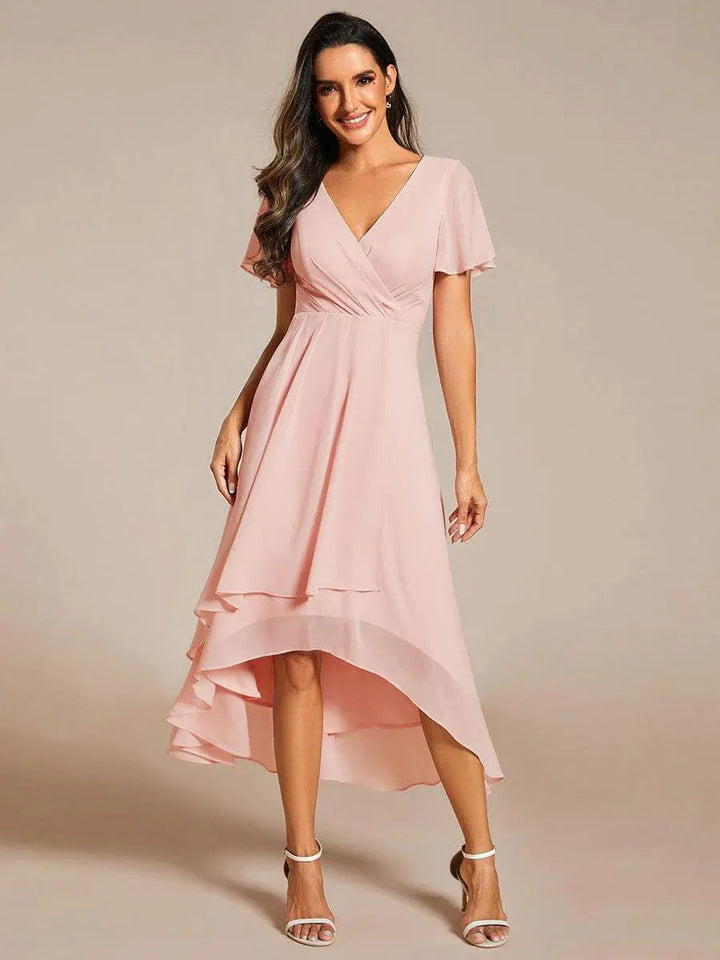 Damen elegantes Midikleid mit fließendem Stoff und asymmetrischen Ärmeln Drune