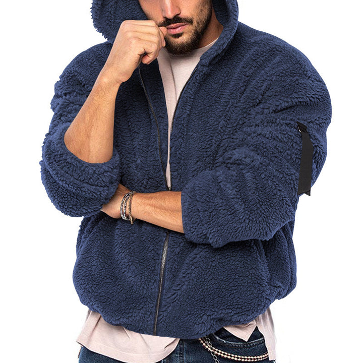 Herren kuschelige Fleecejacke mit großzügiger Kapuze und Reißverschluss Drune