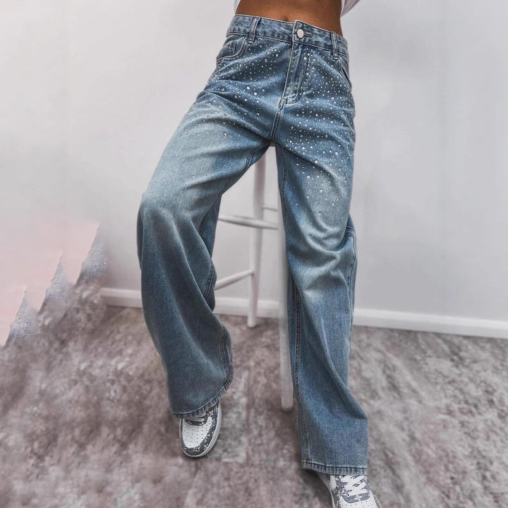 Damen elegante High-Waist Jeans mit funkelnden Details Drune
