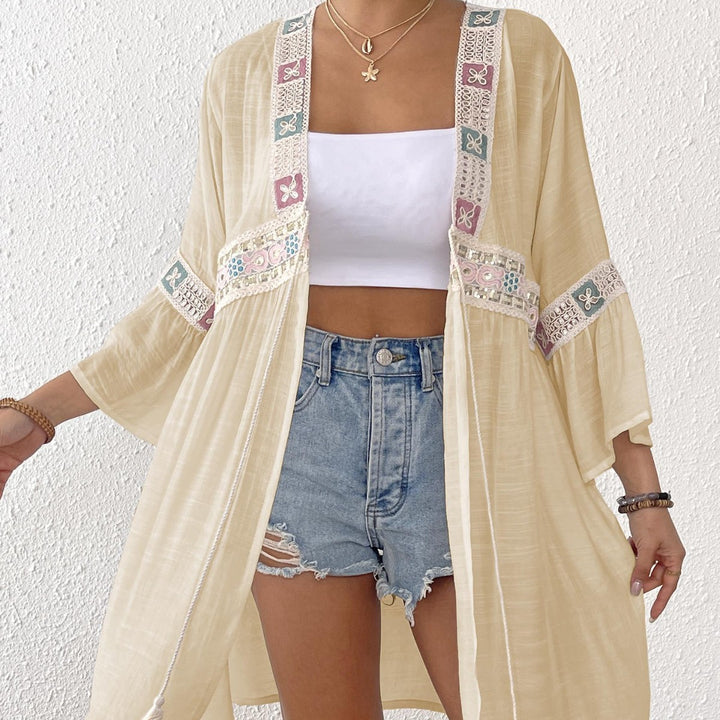 Damen luftiger Strandkimono mit floralen Stickereien Drune