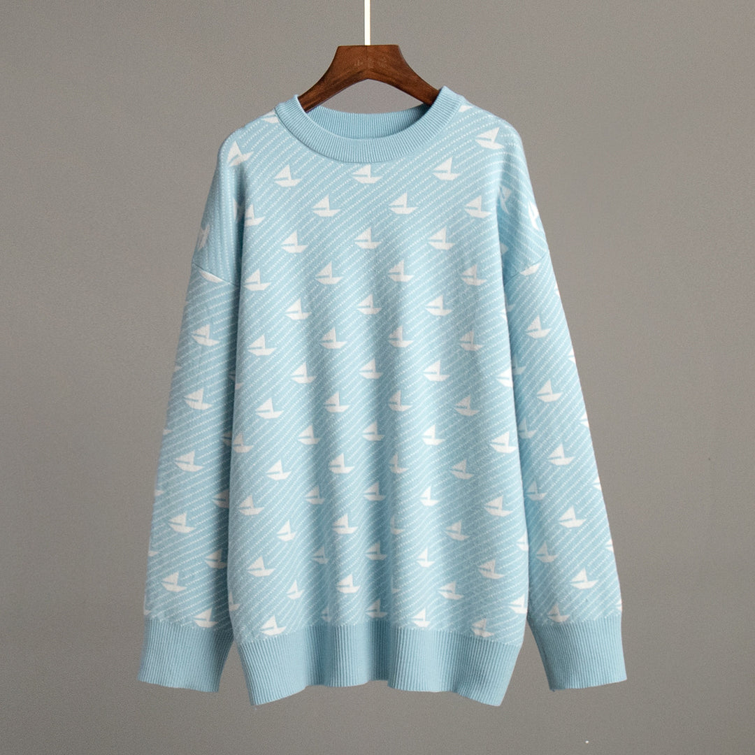 Damen Gemusterter Oversized Pullover aus hochwertiger Baumwolle Drune