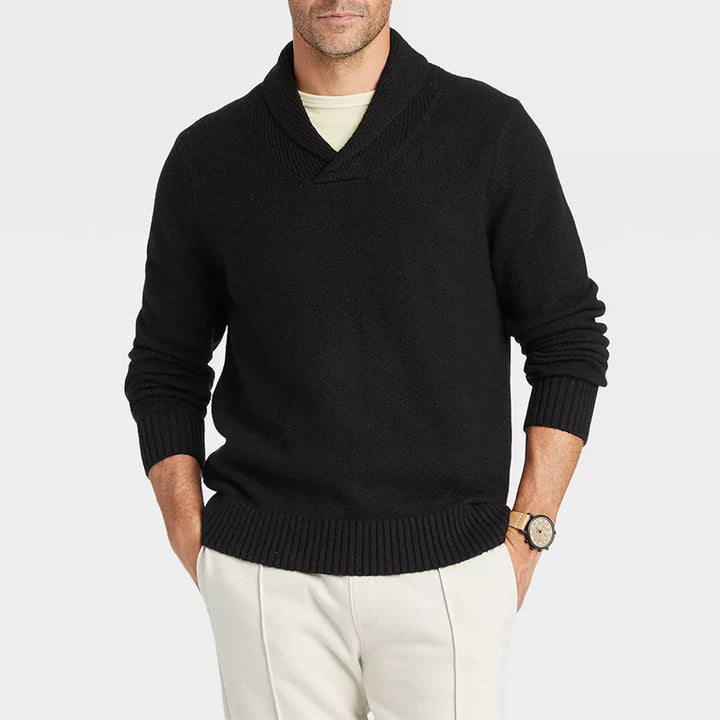 Herren Pullover mit Schalkragen und filigranem Rippdesign Drune