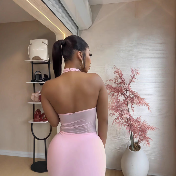 Damen Mini-Kleid mit Raffungen und transparentem Oberteil Drune