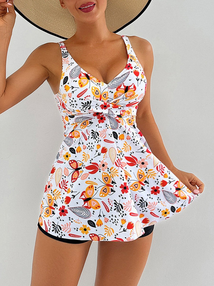 Damen Strandkleid mit floralem Wickeldesign und raffinierten Rüschendetails Drune
