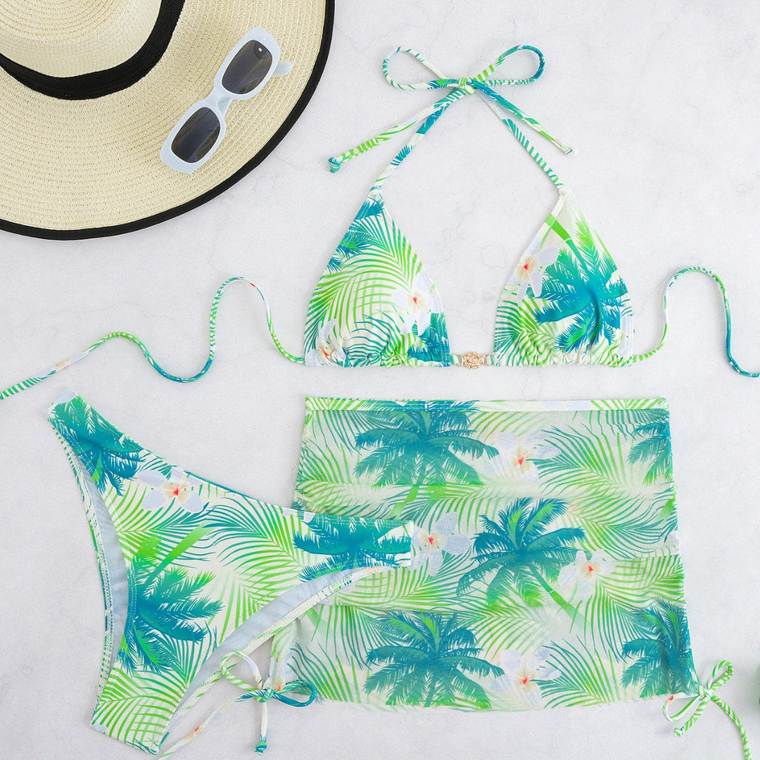 Damen Bikini-Set mit elegantem Wickelrock und tropischem Design Drune