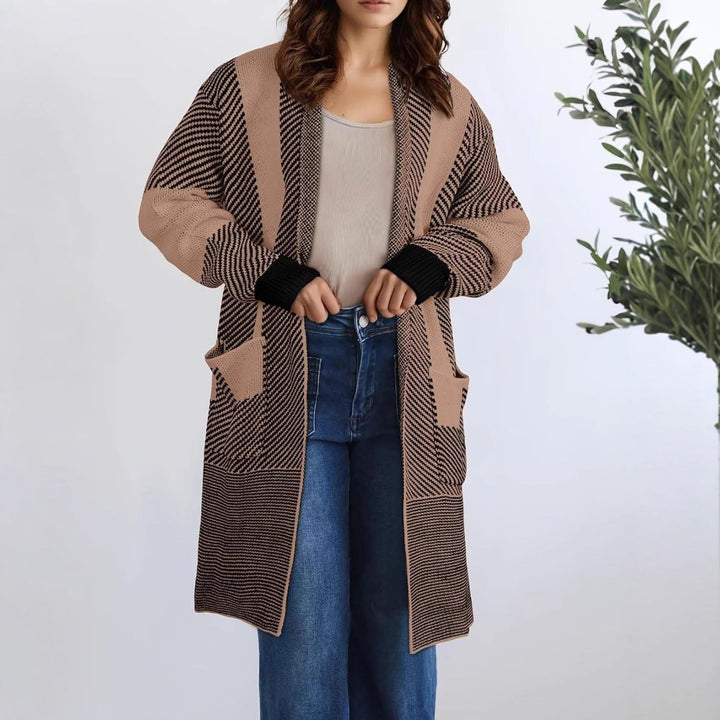 Damen Langer Strickcardigan mit strukturiertem Muster und aufgesetzten Taschen Drune