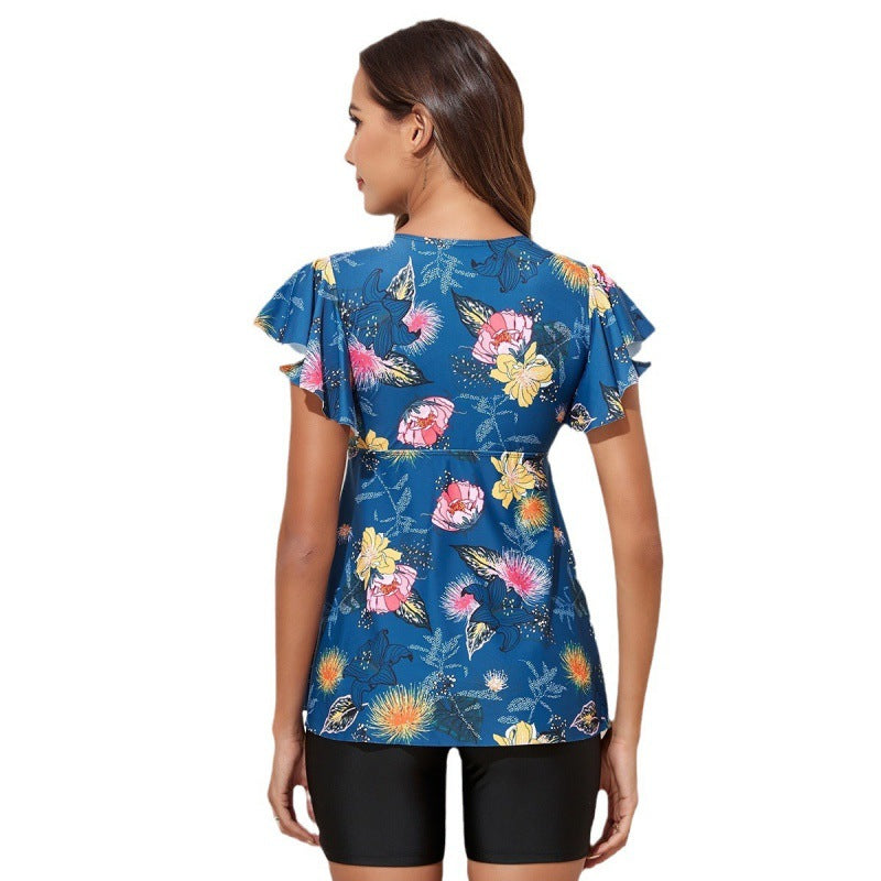 Damen Badeoberteil mit floralem Design und voluminösen Rüschendetails Drune